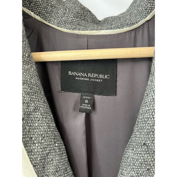 BANANA REPUBLIC Petite 8P Tipped Hack ing Jacket 2 Button Blazer Wool Blend Gray - Picture 3 of 8